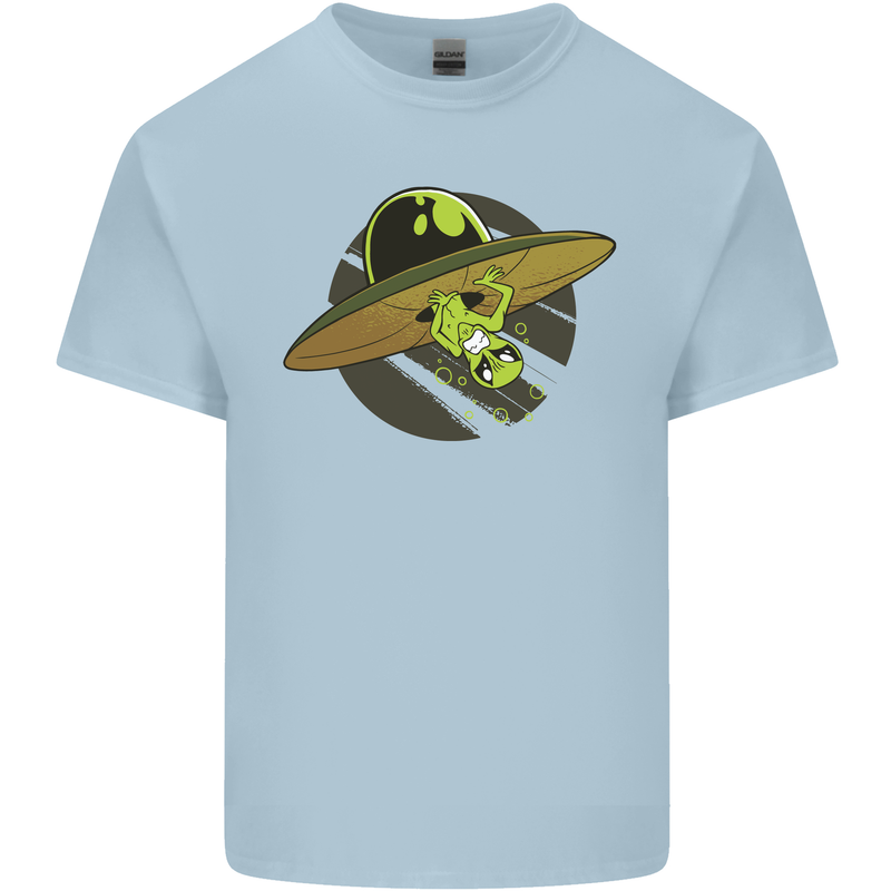 A Funny Alien Stuck in a UFO Flying Saucer Mens Cotton T-Shirt Tee Top Light Blue
