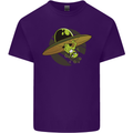 A Funny Alien Stuck in a UFO Flying Saucer Mens Cotton T-Shirt Tee Top Purple