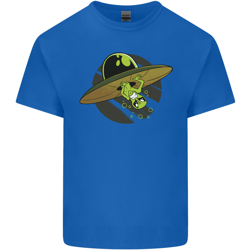 A Funny Alien Stuck in a UFO Flying Saucer Mens Cotton T-Shirt Tee Top Royal Blue