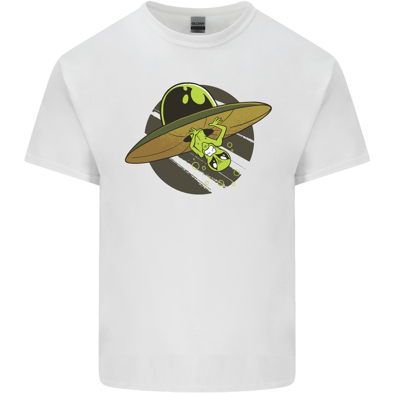 A Funny Alien Stuck in a UFO Flying Saucer Mens Cotton T-Shirt Tee Top White