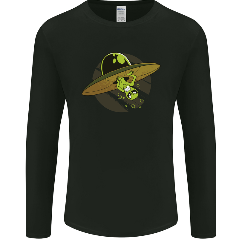 A Funny Alien Stuck in a UFO Flying Saucer Mens Long Sleeve T-Shirt Black