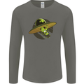 A Funny Alien Stuck in a UFO Flying Saucer Mens Long Sleeve T-Shirt Charcoal