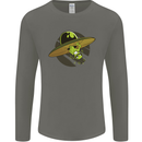 A Funny Alien Stuck in a UFO Flying Saucer Mens Long Sleeve T-Shirt Charcoal