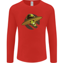 A Funny Alien Stuck in a UFO Flying Saucer Mens Long Sleeve T-Shirt Red