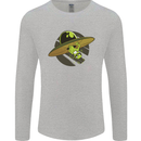 A Funny Alien Stuck in a UFO Flying Saucer Mens Long Sleeve T-Shirt Sports Grey