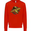A Funny Alien Stuck in a UFO Flying Saucer Mens Sweatshirt Jumper Bright Red
