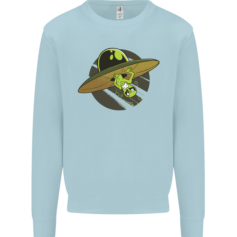 A Funny Alien Stuck in a UFO Flying Saucer Mens Sweatshirt Jumper Light Blue