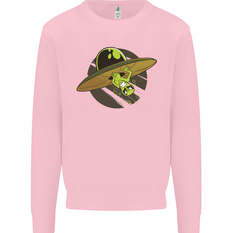 A Funny Alien Stuck in a UFO Flying Saucer Mens Sweatshirt Jumper Light Pink
