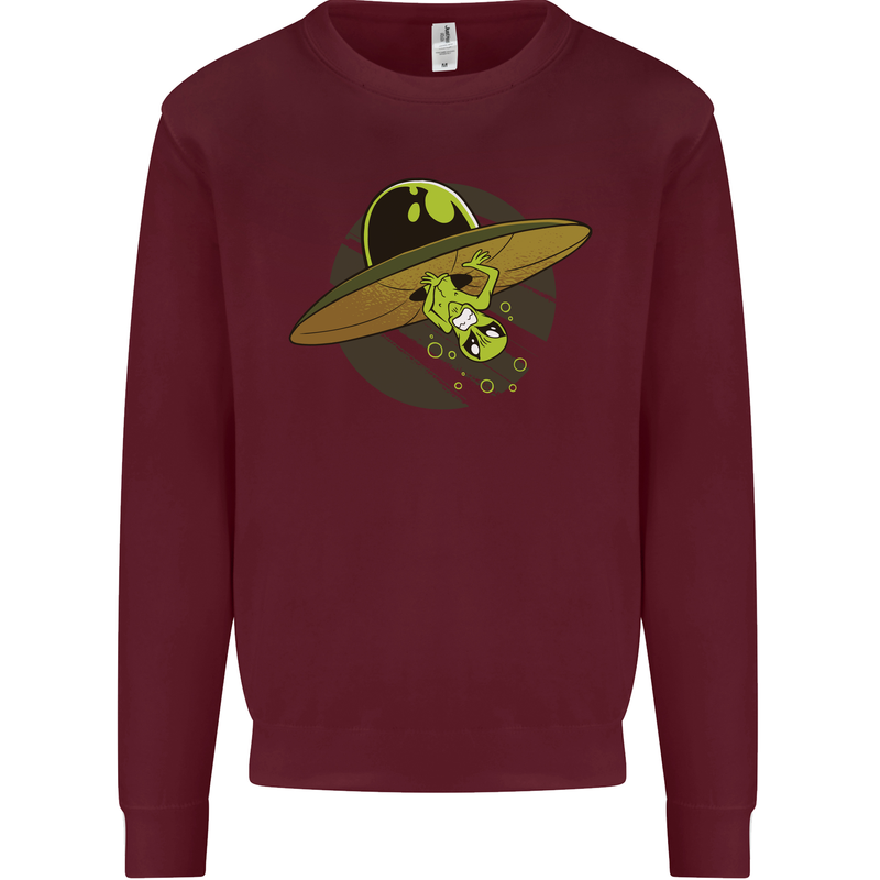 A Funny Alien Stuck in a UFO Flying Saucer Mens Sweatshirt Jumper Maroon