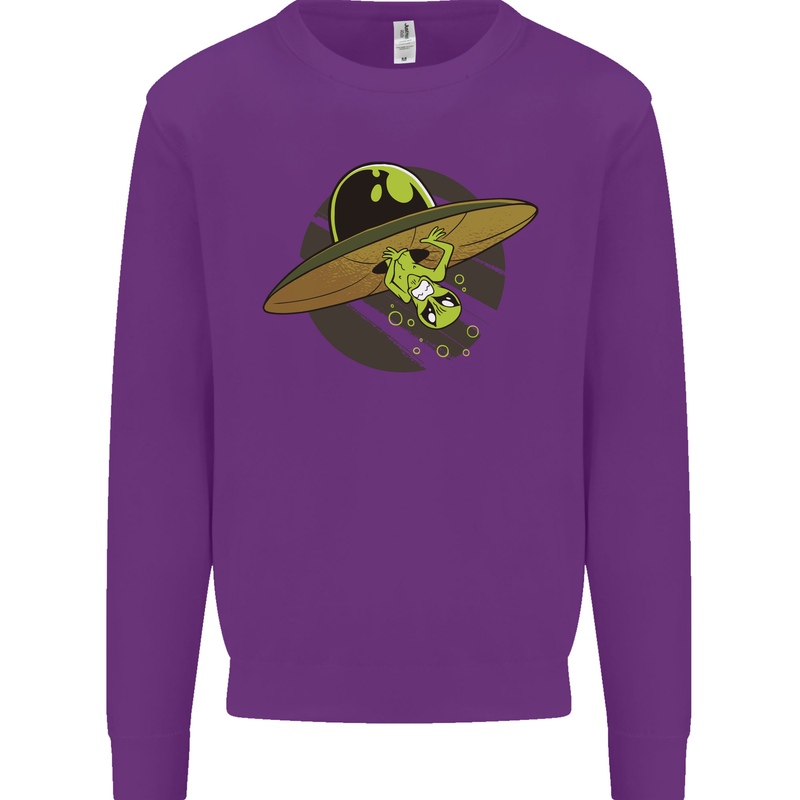 A Funny Alien Stuck in a UFO Flying Saucer Mens Sweatshirt Jumper Purple