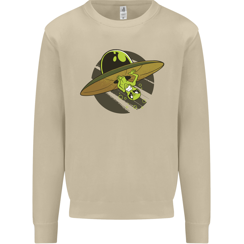 A Funny Alien Stuck in a UFO Flying Saucer Mens Sweatshirt Jumper Sand