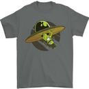 A Funny Alien Stuck in a UFO Flying Saucer Mens T-Shirt Cotton Gildan Charcoal