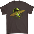 A Funny Alien Stuck in a UFO Flying Saucer Mens T-Shirt Cotton Gildan Dark Chocolate