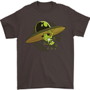 A Funny Alien Stuck in a UFO Flying Saucer Mens T-Shirt Cotton Gildan Dark Chocolate