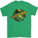 A Funny Alien Stuck in a UFO Flying Saucer Mens T-Shirt Cotton Gildan Irish Green