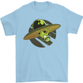 A Funny Alien Stuck in a UFO Flying Saucer Mens T-Shirt Cotton Gildan Light Blue