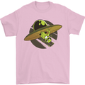 A Funny Alien Stuck in a UFO Flying Saucer Mens T-Shirt Cotton Gildan Light Pink