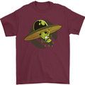 A Funny Alien Stuck in a UFO Flying Saucer Mens T-Shirt Cotton Gildan Maroon