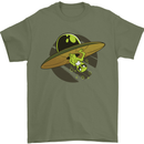 A Funny Alien Stuck in a UFO Flying Saucer Mens T-Shirt Cotton Gildan Military Green