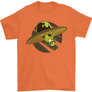 A Funny Alien Stuck in a UFO Flying Saucer Mens T-Shirt Cotton Gildan Orange