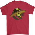 A Funny Alien Stuck in a UFO Flying Saucer Mens T-Shirt Cotton Gildan Red