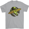 A Funny Alien Stuck in a UFO Flying Saucer Mens T-Shirt Cotton Gildan Sports Grey