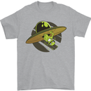 A Funny Alien Stuck in a UFO Flying Saucer Mens T-Shirt Cotton Gildan Sports Grey
