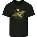 A Funny Alien Stuck in a UFO Flying Saucer Mens V-Neck Cotton T-Shirt Black