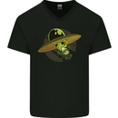 A Funny Alien Stuck in a UFO Flying Saucer Mens V-Neck Cotton T-Shirt Black