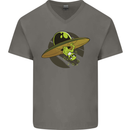 A Funny Alien Stuck in a UFO Flying Saucer Mens V-Neck Cotton T-Shirt Charcoal