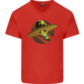 A Funny Alien Stuck in a UFO Flying Saucer Mens V-Neck Cotton T-Shirt Red