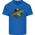 A Funny Alien Stuck in a UFO Flying Saucer Mens V-Neck Cotton T-Shirt Royal Blue