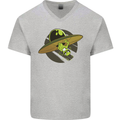A Funny Alien Stuck in a UFO Flying Saucer Mens V-Neck Cotton T-Shirt Sports Grey