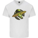 A Funny Alien Stuck in a UFO Flying Saucer Mens V-Neck Cotton T-Shirt White