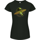 A Funny Alien Stuck in a UFO Flying Saucer Womens Petite Cut T-Shirt Black