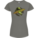 A Funny Alien Stuck in a UFO Flying Saucer Womens Petite Cut T-Shirt Charcoal