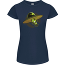 A Funny Alien Stuck in a UFO Flying Saucer Womens Petite Cut T-Shirt Navy Blue