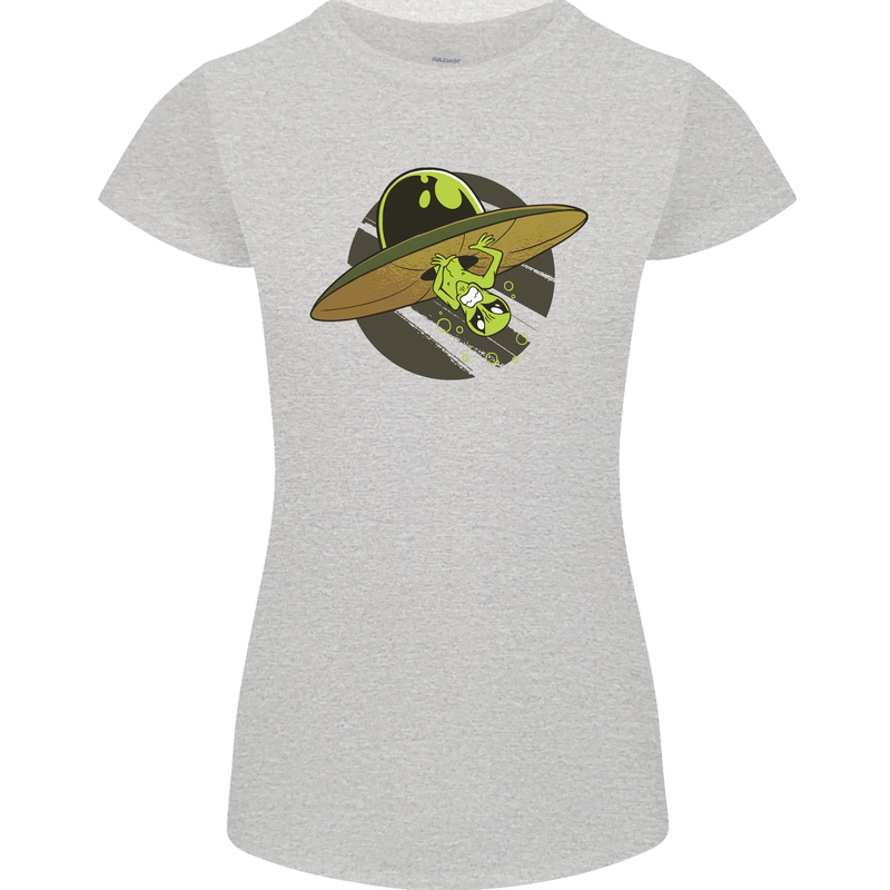 A Funny Alien Stuck in a UFO Flying Saucer Womens Petite Cut T-Shirt Sports Grey