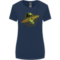 A Funny Alien Stuck in a UFO Flying Saucer Womens Wider Cut T-Shirt Navy Blue