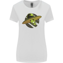 A Funny Alien Stuck in a UFO Flying Saucer Womens Wider Cut T-Shirt White