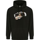 A Funny Cat Peeking From a Ripped Top Childrens Kids Hoodie Black