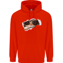 A Funny Cat Peeking From a Ripped Top Childrens Kids Hoodie Bright Red