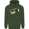 A Funny Cat Peeking From a Ripped Top Childrens Kids Hoodie Forest Green