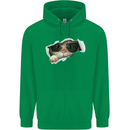 A Funny Cat Peeking From a Ripped Top Childrens Kids Hoodie Irish Green