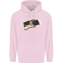 A Funny Cat Peeking From a Ripped Top Childrens Kids Hoodie Light Pink