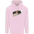 A Funny Cat Peeking From a Ripped Top Childrens Kids Hoodie Light Pink