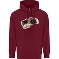 A Funny Cat Peeking From a Ripped Top Childrens Kids Hoodie Maroon