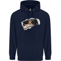 A Funny Cat Peeking From a Ripped Top Childrens Kids Hoodie Navy Blue