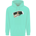 A Funny Cat Peeking From a Ripped Top Childrens Kids Hoodie Peppermint