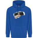 A Funny Cat Peeking From a Ripped Top Childrens Kids Hoodie Royal Blue